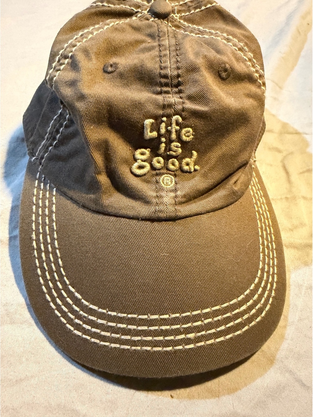 Life is Good Brown Adjustable Baseball Cap with White Stitching